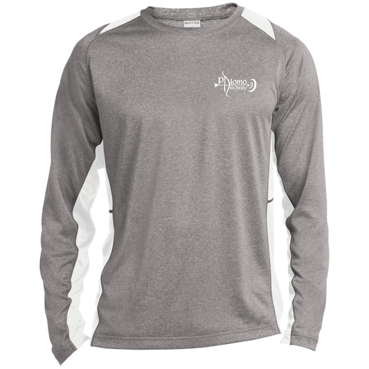 Men's Long Sleeve Heather Colorblock Performance Tee - grey and white